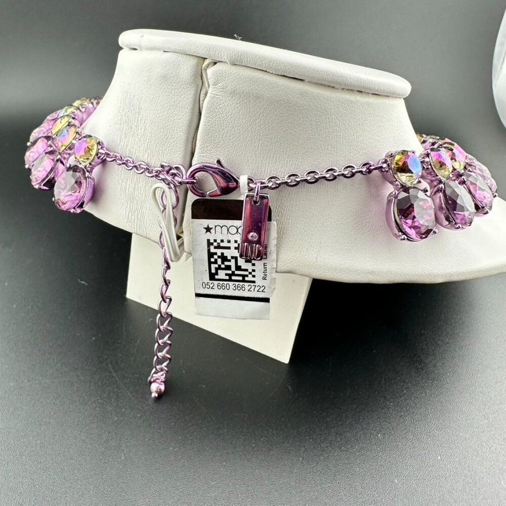 INC International Concepts Purple Double Row Crystal Statement Necklace - NEW - Picture 7 of 9